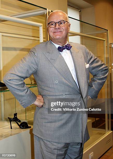 Manolo Blahnik poses during his visit to the International Footwear Museum Of Vigevano on December 3, 2009 in Vigevano, Italy.