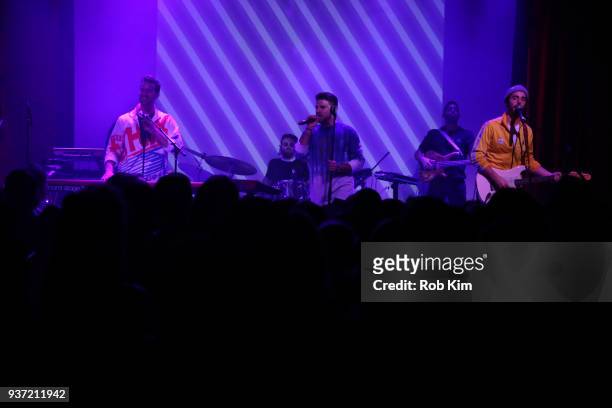 Scott Tyler, Matt Lipkins and Adam Hoffman perform during The Shadowboxers "Apollo" Album Release Party at Public Arts on March 23, 2018 in New York...