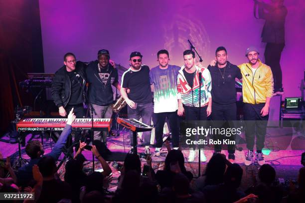 The Shadowboxers take a bow on stage following their performance at The Shadowboxers "Apollo" Album Release Party at Public Arts on March 23, 2018 in...
