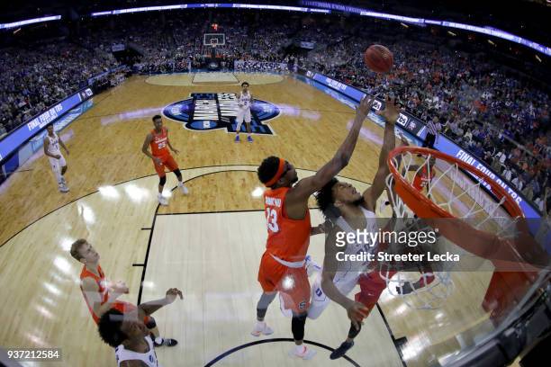 Paschal Chukwu of the Syracuse Orange defends Marvin Bagley III of the Duke Blue Devils in the 2018 NCAA Men's Basketball Tournament Midwest Regional...