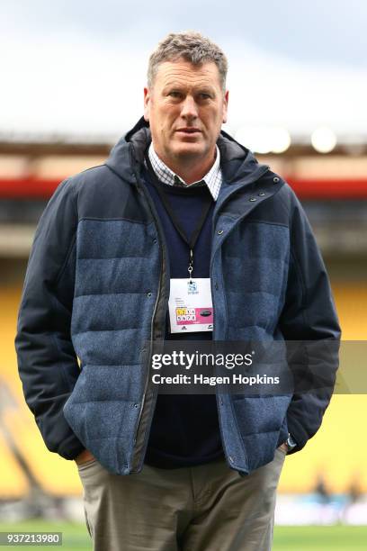 Defence coach Glenn Delaney looks on during the round six Super Rugby match between the Hurricanes and the Highlanders at Westpac Stadium on March...
