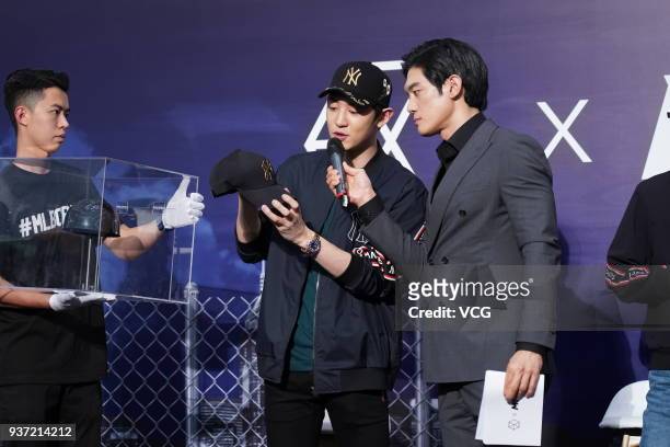 South Korean singer and actor Chanyeol of boy group EXO attends a promotional event of MLB on March 23, 2018 in Hong Kong, China.
