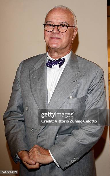 Manolo Blahnik poses during his visit to the International Footwear Museum Of Vigevano on December 3, 2009 in Vigevano, Italy.