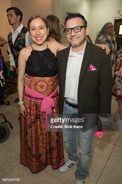 Designer Marisol Deluna and Coby Olivarez attend the Marisol Deluna Foundation 1st Annual Community Fashion Show at the San Antonio Garden Center on...