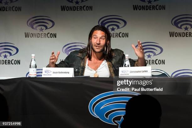Actor Zach McGowan moderates "The 100" panel during WonderCon 2018 at Anaheim Convention Center on March 23, 2018 in Anaheim, California.