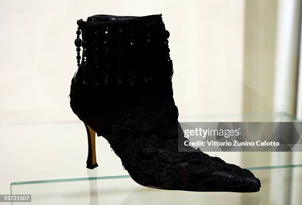 Shoe designed by Manolo Blahnik is displayed at the International Footwear Museum Of Vigevano on December 3, 2009 in Vigevano, Italy.