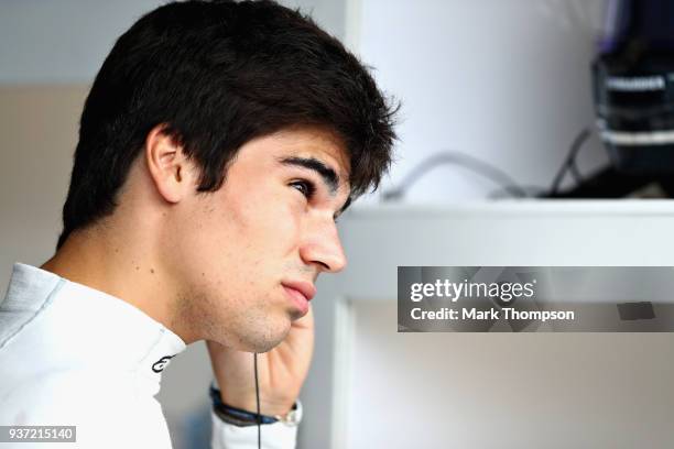 Lance Stroll of Canada and Williams prepares to drive in the garage during final practice for the Australian Formula One Grand Prix at Albert Park on...