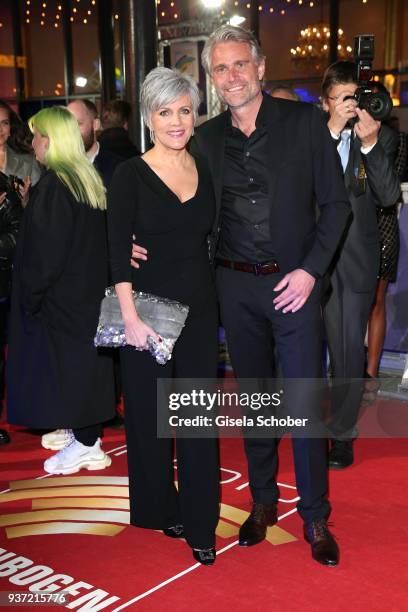 Birgit Schrowange and her boyfriend Frank Spothelfer during the Radio Regenbogen Award 2018 at Europapark Rust on March 23, 2018 in Rust, Germany.