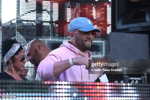 Alex Sensation performs during the Chuckie & Friends Party hosted by 93.5FM Revolution Radio Miami as part of Miami Music Week at the National Hotel...