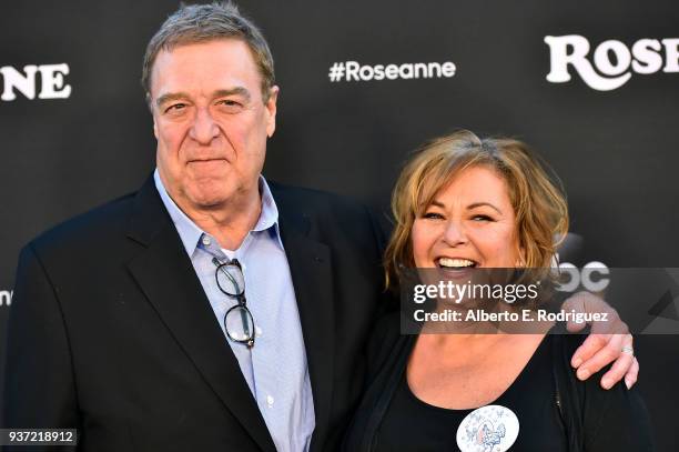 John Goodman and Roseanne Barr attend the premiere of ABC's "Roseanne" at Walt Disney Studio Lot on March 23, 2018 in Burbank, California.