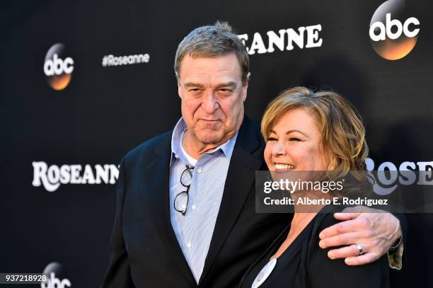 John Goodman and Roseanne Barr attend the premiere of ABC's "Roseanne" at Walt Disney Studio Lot on March 23, 2018 in Burbank, California.