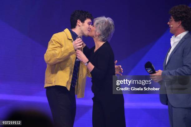 Singer Lauv aka Ari Staprans Leff and Birgit Schrowange during the Radio Regenbogen Award 2018 at Europapark Rust on March 23, 2018 in Rust, Germany.