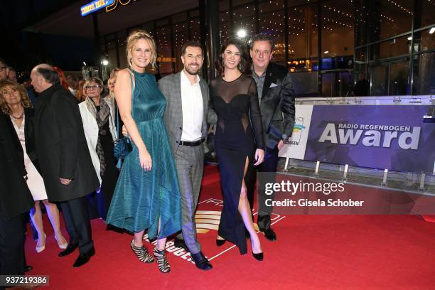 Monica Ivancan and her husband Christian Meier and her sister Miriam Mack with her husband Michael Mack during the Radio Regenbogen Award 2018 at...