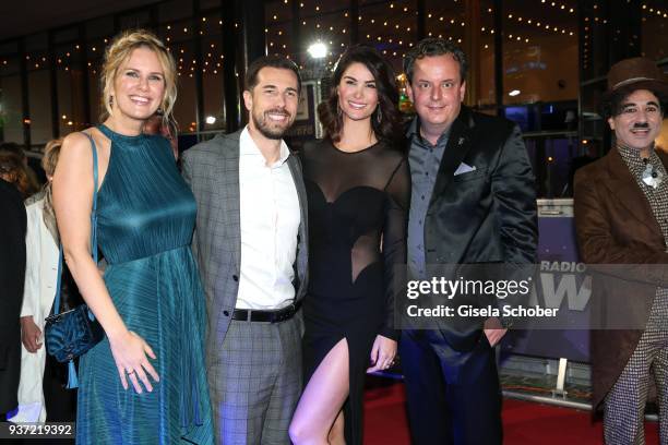 Monica Ivancan and her husband Christian Meier and her sister Miriam Mack with her husband Michael Mack during the Radio Regenbogen Award 2018 at...