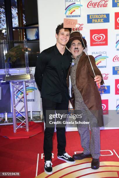 Singer Wincent Weiss and Charly Chaplin double during the Radio Regenbogen Award 2018 at Europapark Rust on March 23, 2018 in Rust, Germany.