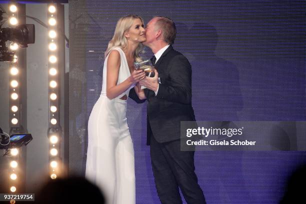 Lena Gercke and Johannes B. Kerner during the Radio Regenbogen Award 2018 at Europapark Rust on March 23, 2018 in Rust, Germany.
