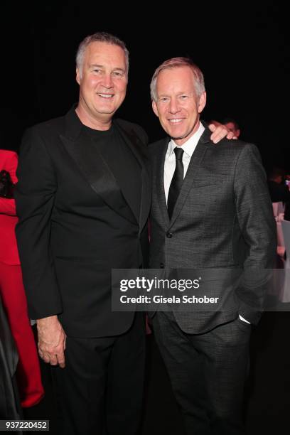 Juergen B. Harder and Johannes B. Kerner during the Radio Regenbogen Award 2018 at Europapark Rust on March 23, 2018 in Rust, Germany.