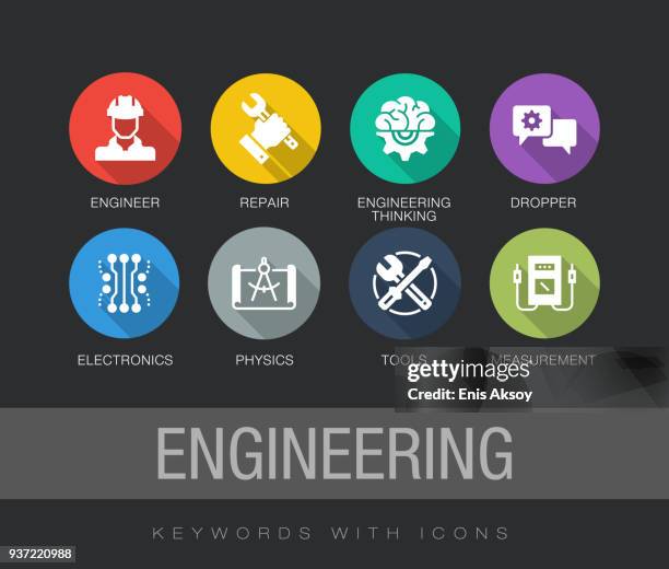 engineering flat icon set - architect computer stock illustrations