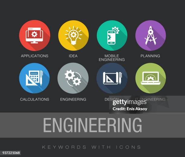 engineering flat icon set - contractor computer stock illustrations