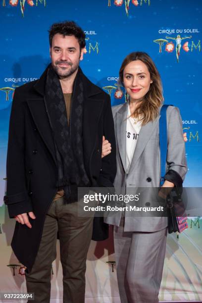 Miguel Fernandez and Irene Montala attend a photocall for the premiere of Cirque Du Soleil 'Totem' on March 23, 2018 in Barcelona, Spain.