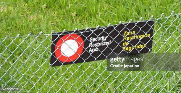 warning sign of security restricted area - restricted area sign ストックフォトと画像