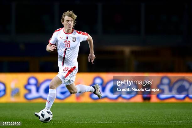 Dusan Basta of Serbia in action in action during the International friendly football match between Morocco and Serbia. Morocco won 2-1 over Serbia.