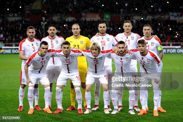 Players of Serbia pose for a team photo prior to the International friendly football match between Morocco and Serbia. Morocco won 2-1 over Serbia.