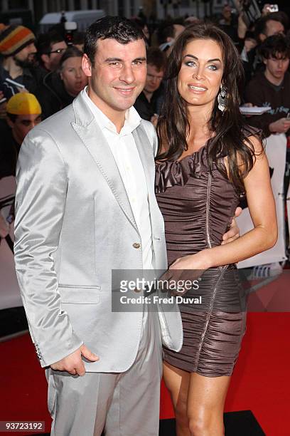 Joe Calzaghe and girlfriend Jo-Emma Lavin arrive at the BRIT Awards 2009 at Earl's Court on February 18, 2009 in London, England.