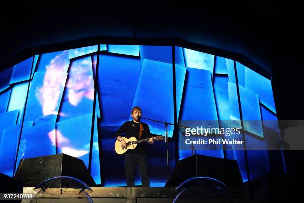 Ed Sheeran performs on stage at Mt Smart Stadium on March 24, 2018 in Auckland, New Zealand.