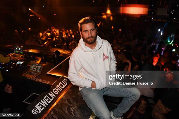 Scott Disick hosts at JEWEL Nightclub at ARIA Resort & Casino on March 23, 2018 in Las Vegas, Nevada.