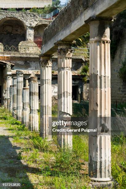 old ruined columns at the ruins of herculaneum (ercolano) - gerard puigmal stock pictures, royalty-free photos & images