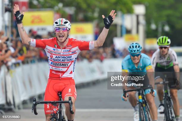 Italian cyclist Manuel Belletti from Androni Giocattoli Sidermec Team wins the seventh stage, the 222.4 km from Nilai to Muar, of the 2018 Le Tour de...