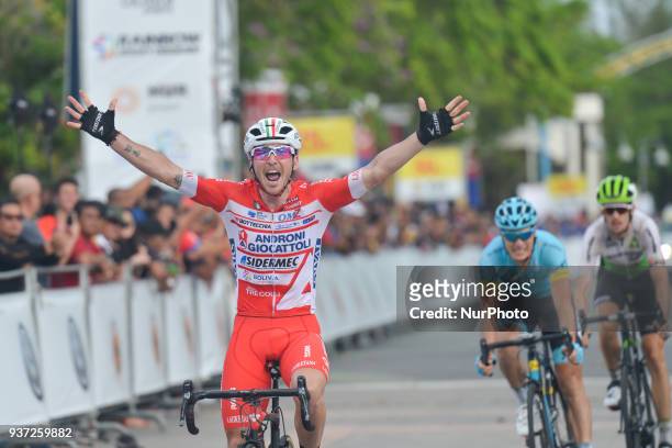Italian cyclist Manuel Belletti from Androni Giocattoli Sidermec Team wins the seventh stage, the 222.4 km from Nilai to Muar, of the 2018 Le Tour de...