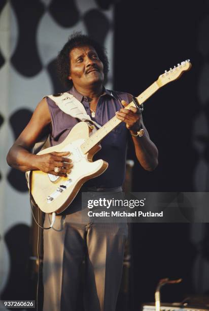 American blues guitarist Albert Collins , circa 1990.