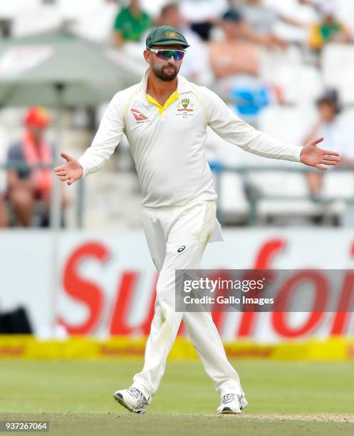 Nathan Lyon of Australia during day 3 of the 3rd Sunfoil Test match between South Africa and Australia at PPC Newlands on March 24, 2018 in Cape...