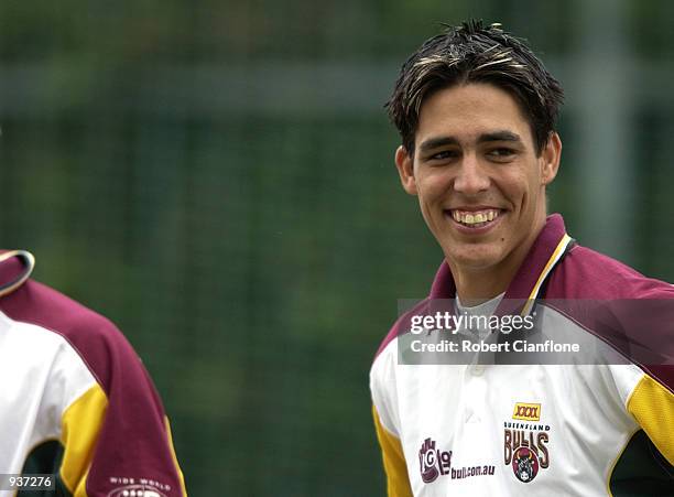 Mitchell Johnson of the Queensland Bulls during today's training session, as the Bulls prepare to play Victoria in the Pura Cup four day match which...