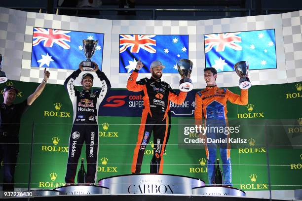 2nd place Jamie Whincup driver of the Red Bull Holden Racing Team Holden Commodore ZB, 1st place Scott Pye driver of the Mobil 1 Boost Mobile Racing...