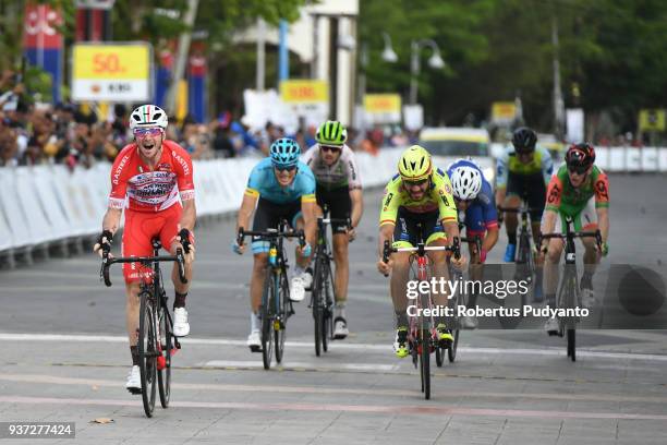 Manuel Belletti of Androni Giocattoli-Sidermec Italy celebrates victory after winning Stage 7 of the Le Tour de Langkawi 2018, Nilai-Muar 222.4 km on...