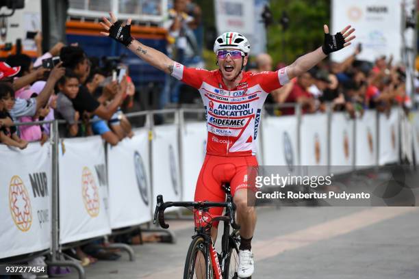 Manuel Belletti of Androni Giocattoli-Sidermec Italy celebrates victory after winning Stage 7 of the Le Tour de Langkawi 2018, Nilai-Muar 222.4 km on...