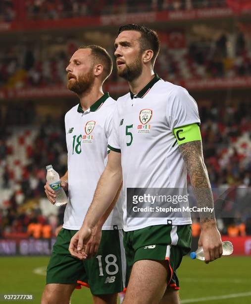 Antalya , Turkey - 23 March 2018; Shane Duffy and David Meyler, left, of Republic of Ireland following the International Friendly match between...