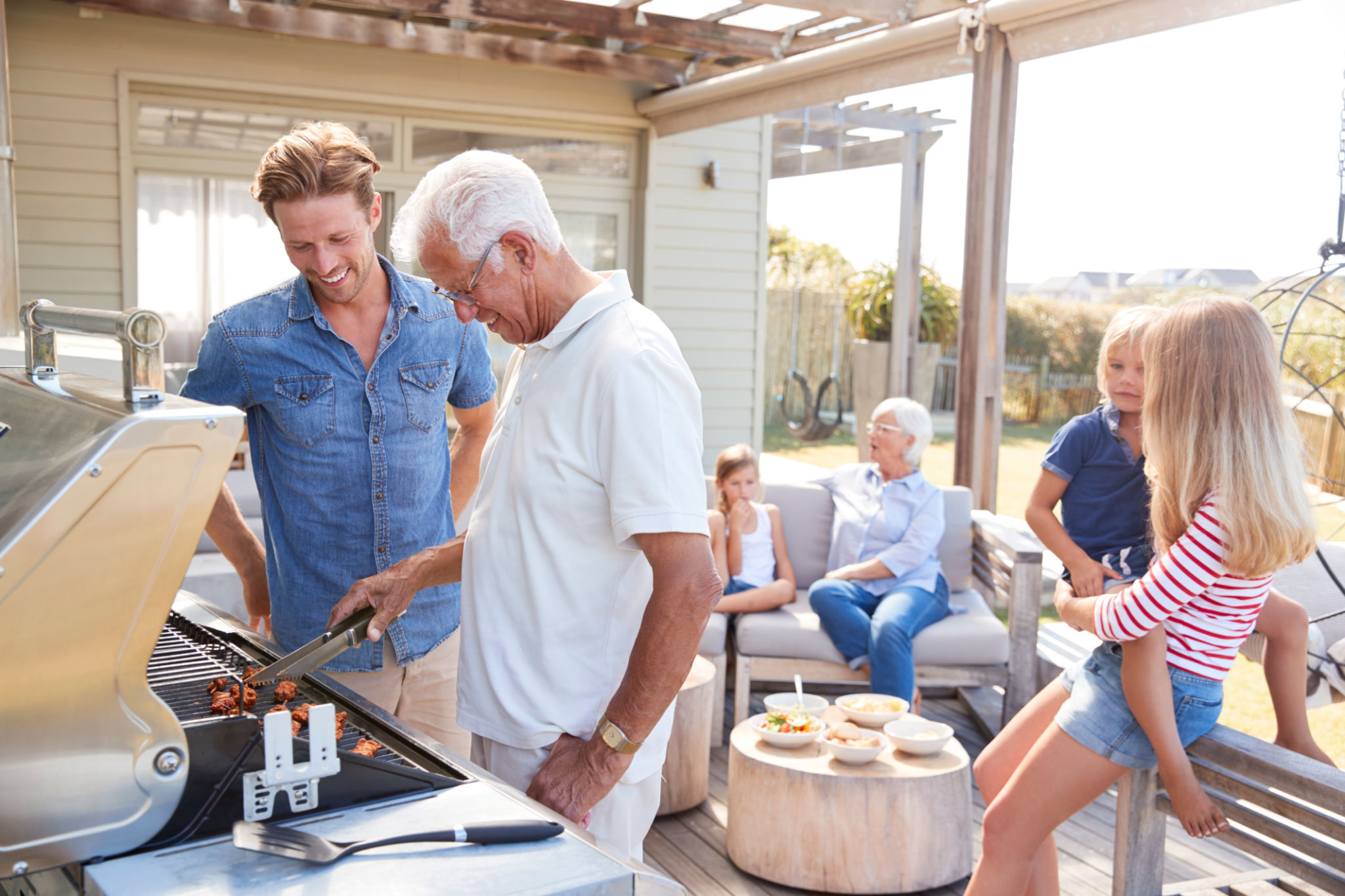 family using deck