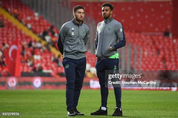 Antalya , Turkey - 23 March 2018; Matt Doherty, left, and Cyrus Christie of Republic of Ireland prior to the International Friendly match between...