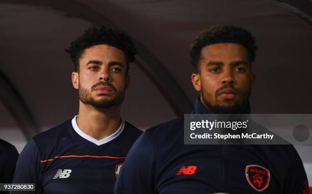 Antalya , Turkey - 23 March 2018; Derrick Williams, left, and Cyrus Christie of Republic of Ireland during the International Friendly match between...