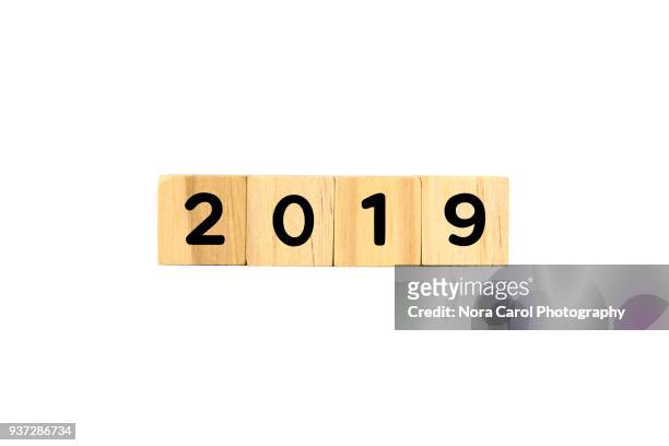 number 2019 on wooden blocks on white background - 2019 calendar 個照片及圖片檔