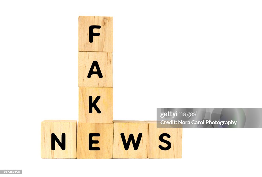 Fake News Text on Wooden Blocks on White Background