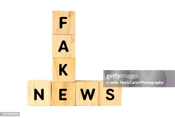 fake news text on wooden blocks on white background - jogo de palavras imagens e fotografias de stock