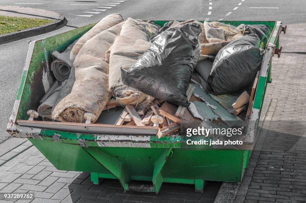 a large green waste container - dustbin lorry stock pictures, royalty-free photos & images