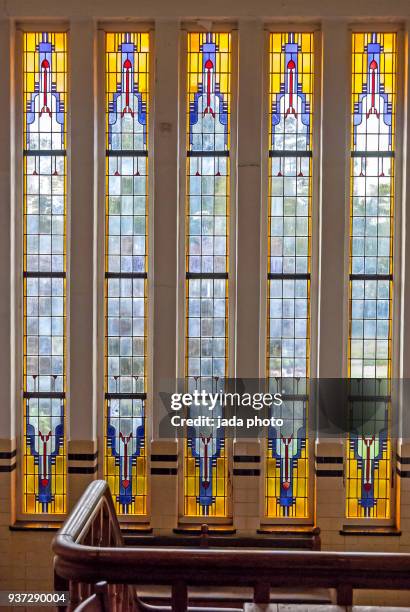 stained glass windows in a old building free to walk in - gothic stained glass window stock pictures, royalty-free photos & images