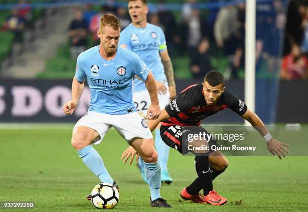 Oliver Bozanic of the City controls the ball during the round 24 A-League match between Melbourne City and the Western Sydney Wanderers at AAMI Park...