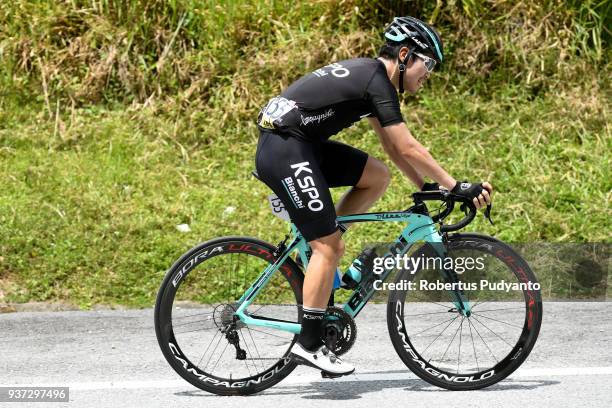 Kang Sukho of KSPO Bianchi Asia Procycling Korea competes during Stage 7 of the Le Tour de Langkawi 2018, Nilai-Muar 222.4 km on March 24, 2018 in...